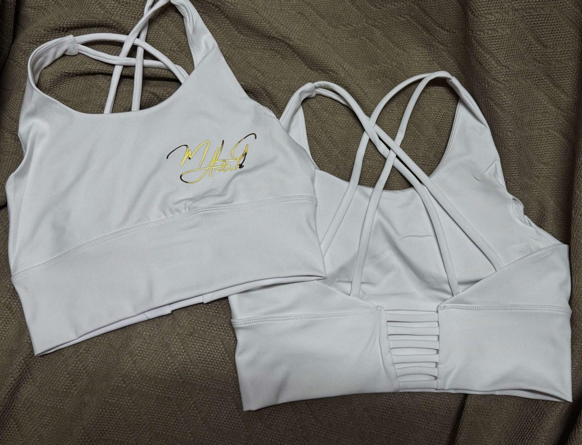 MLG Active Sports Bra – Elegant White with Gold Detailing