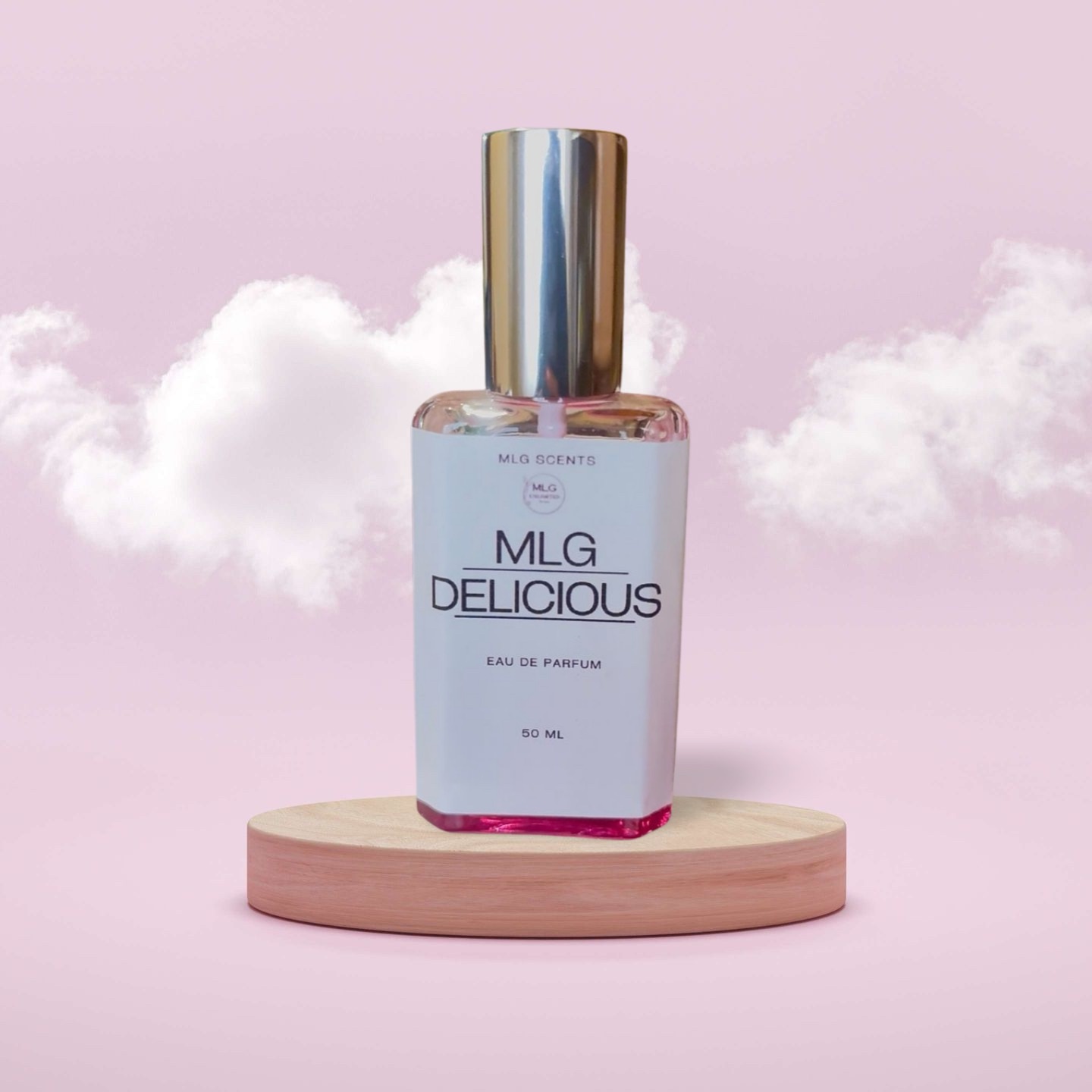 MLG Delicious perfume bottle with green apple and cucumber scent notes.